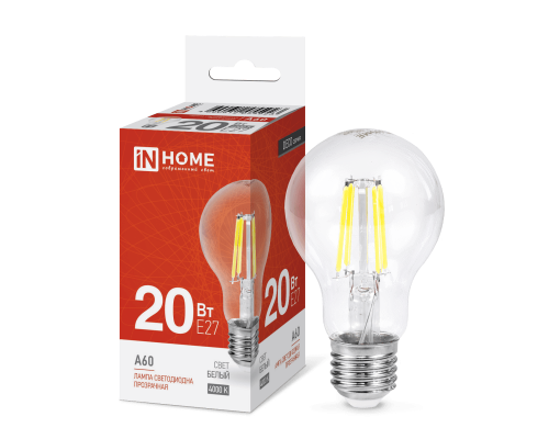 Лампа светодиодная LED-A60-deco 20Вт 230В Е27 4000К 1890Лм прозрачная IN HOME