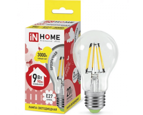 Лампа светодиодная LED-A60-deco 9Вт 230В Е27 3000К 1040Лм прозрачная IN HOME