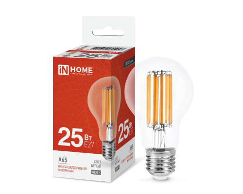 Лампа светодиодная LED-A65-deco 25Вт 230В Е27 4000К 2480Лм прозрачная IN HOME