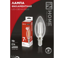 Лампа светодиодная LED-СВЕЧА-deco 7Вт 230В Е14 4000К 810Лм прозрачная IN HOME