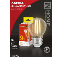 Лампа светодиодная LED-ШАР-deco 9Вт 230В Е27 3000К 1040Лм прозрачная IN HOME