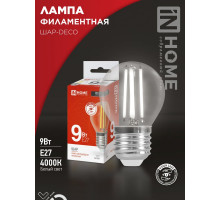 Лампа светодиодная LED-ШАР-deco 9Вт 230В Е27 4000К 1040Лм прозрачная IN HOME
