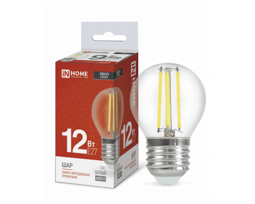 Лампа светодиодная LED-ШАР-deco 12Вт 230В Е27 4000К 1350Лм прозрачная IN HOME