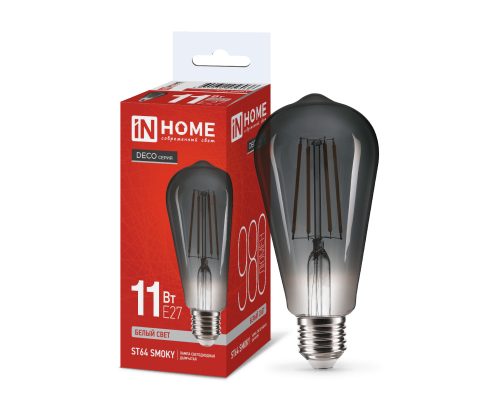 Лампа светодиодная LED-ST64-deco smoky 11Вт 230В E27 4000K 980Лм дымчатая IN HOME