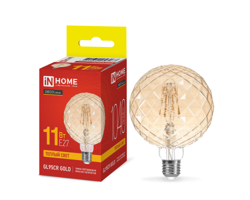 Лампа светодиодная LED-GL95СR-deco gold 11Вт 230В E27 3000K 1040Лм кристалл золотистая IN HOME