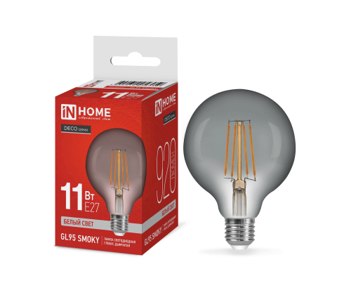 Лампа светодиодная LED-GL95-deco smoky 11Вт 230В E27 4000K 920Лм дымчатая IN HOME