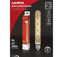 Лампа светодиодная LED-T30-deco gold 9Вт 230В Е27 3000К 1040Лм 225мм золотистая IN HOME
