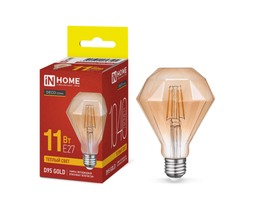Лампа светодиодная LED-D95-deco gold 11Вт 230В E27 3000K 1040Лм бриллиант золотистая IN HOME
