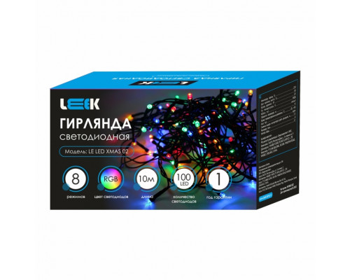 Гирлянда с/д нить LEEK 10м 100 LED зеленый кабель, RGB (30)