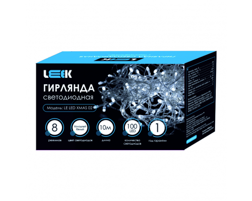 Гирлянда с/д нить LEEK 10м 100 LED прозрачный кабель, 6500К (30)