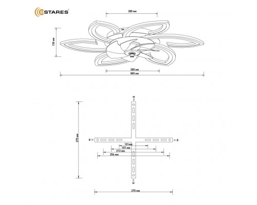 Управляемая светодиодная люстра с вент. FAN FLOWER 92W+18W R-APP-800x130-WHITE/WHITE-220-IP20
