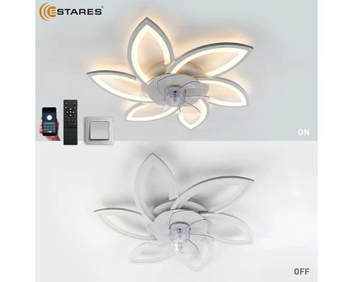 Управляемая светодиодная люстра с вент. FAN FLOWER 92W+18W R-APP-800x130-WHITE/WHITE-220-IP20