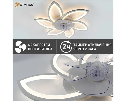 Управляемая светодиодная люстра с вент. FAN FLOWER 92W+18W R-APP-800x130-WHITE/WHITE-220-IP20