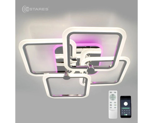Управляемая светодиодная люстра LIKE RGB 120W 5Q-APP-560х560х100-CHROME/WHITE-220-IP20