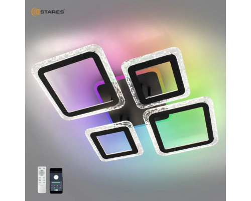Управляемая светодиодная люстра OVAL ICE RGB 75W 5S-APP-725х500х93-BLACK/CLEAR-220-IP20