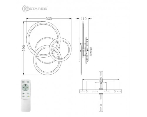 Управляемая светодиодная люстра SONNE 90W 4R-APP-600x530x120-WHITE/WHITE-220-IP20