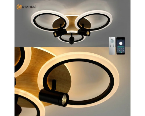 Управляемая светодиодная люстра SONNE downlight 80W 4R-APP-582x115-BLACK/WOOD/WHITE-220-IP20