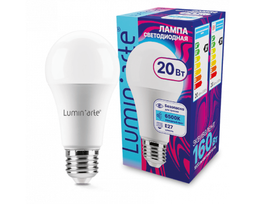 Светодиодная лампа LUMIN'ARTE LSTD-A60-20W6KE27 "Груша" A60 20Вт 1600лм 6500К Е27 1/10/100