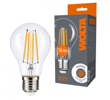 Светодиодная лампа WOLTA Filament, AC 220-240В, 50/60 Гц, прозрачное стекло, "Груша", A60, E27, 15 Вт, 1350 лм, 4000 К, 1/10/100