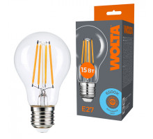 Светодиодная лампа WOLTA Filament, AC 220-240В, 50/60 Гц, прозрачное стекло, "Груша", A60, E27, 15 Вт, 1350 лм, 6500 К, 1/10/100