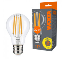 Светодиодная лампа WOLTA Filament, AC 220-240В, 50/60 Гц, прозрачное стекло, "Груша", A60, E27, 20 Вт, 1800 лм, 3000 К, 1/10/100