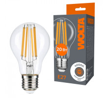Светодиодная лампа WOLTA Filament, AC 220-240В, 50/60 Гц, прозрачное стекло, "Груша", A60, E27, 20 Вт, 1800 лм, 4000 К, 1/10/100