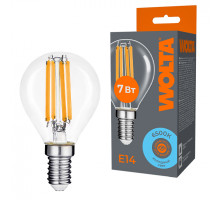 Светодиодная лампа WOLTA Filament, AC 220-240В, 50/60 Гц, прозрачное стекло, "Шар", G45, E14, 7 Вт, 630 лм, 6500 К, 1/10/100