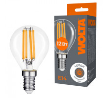 Светодиодная лампа WOLTA Filament, AC 220-240В, 50/60 Гц, прозрачное стекло, "Шар", G45, E14, 12 Вт, 1050 лм, 4000 К, 1/10/100