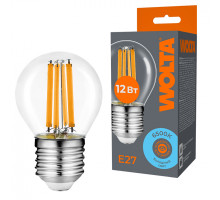 Светодиодная лампа WOLTA Filament, AC 220-240В, 50/60 Гц, прозрачное стекло, "Шар", G45, E27, 12 Вт, 1050 лм, 6500 К, 1/10/100