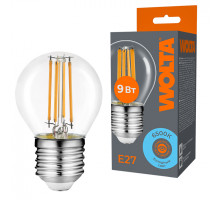 Светодиодная лампа WOLTA Filament, AC 220-240В, 50/60 Гц, прозрачное стекло, "Шар" G45 E27, 9 Вт 810 лм, 6500 К, 1/10/100