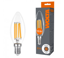 Светодиодная лампа WOLTA Filament, AC 220-240В, 50/60 Гц, прозрачное стекло, "Свеча", C35, E14, 12 Вт, 1050 лм, 4000 К, 1/10/100