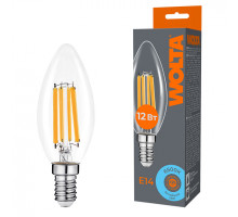 Светодиодная лампа WOLTA Filament, AC 220-240В, 50/60 Гц, прозрачное стекло, "Свеча", C35, E14, 12 Вт, 1050 лм, 6500 К, 1/10/100
