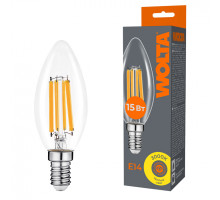 Светодиодная лампа WOLTA Filament, AC 220-240В, 50/60 Гц, прозрачное стекло, "Свеча", C35, E14, 15 Вт, 1200 лм, 3000 К, 1/10/100