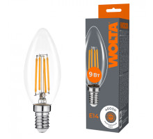 Светодиодная лампа WOLTA Filament, AC 220-240В, 50/60 Гц, прозрачное стекло, "Свеча", C35, E14, 9 Вт, 810 лм, 4000 К, 1/10/100