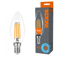 Светодиодная лампа WOLTA Filament, AC 220-240В, 50/60 Гц, прозрачное стекло, "Свеча", C35, E14, 9 Вт, 810 лм, 6500 К, 1/10/100