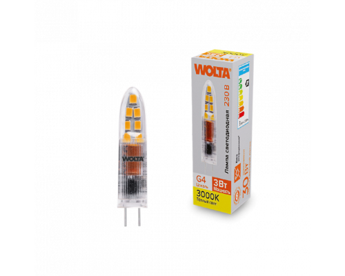 Светодиодная лампа WOLTA WSTD-JC-220V3W3KG4-P (пластик) "Капсульная" JC 3Вт 240лм 3000K G4 1/10/100/1000