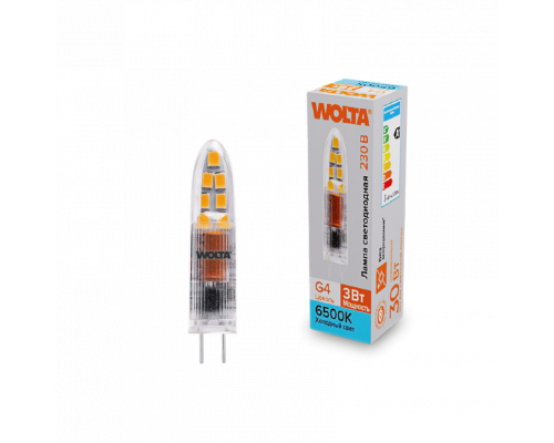 Светодиодная лампа WOLTA WSTD-JC-220V3W6KG4-P (пластик) "Капсульная" JC 3Вт 240лм 6500K G4 1/10/100/1000