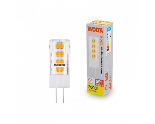 Светодиодная лампа WOLTA WSTD-JC-220V5W3KG4-C (керамика) "Капсульная" JC 5Вт 460лм 3000K G4 1/10/100/1000