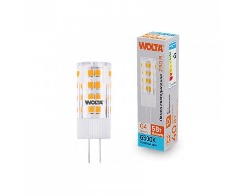 Светодиодная лампа WOLTA WSTD-JC-220V5W6KG4-C (керамика) "Капсульная" JC 5Вт 460лм 6500K G4 1/10/100/1000