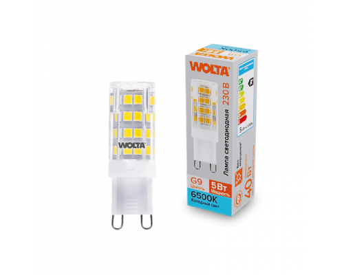 Светодиодная лампа WOLTA WSTD-JCD-5W6KG9-C (керамика) "Капсульная" JCD 5Вт 460лм 6500K G9 1/10/100/1000