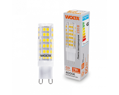 Светодиодная лампа WOLTA WSTD-JCD-7W4KG9-C (керамика) "Капсульная" JCD 7Вт 600лм 4000K G9 1/10/100/1000