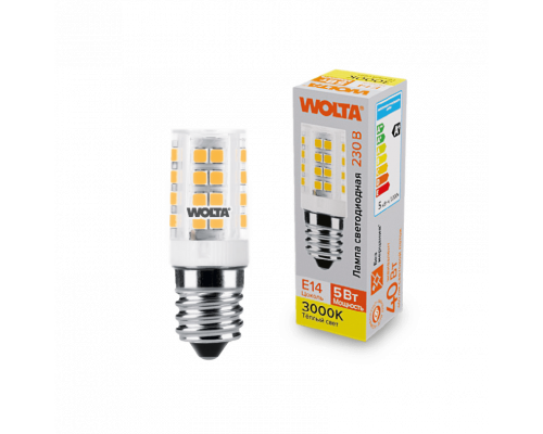 Светодиодная лампа WOLTA WSTD-JCD-5W3KE14-C (керамика) "Капсульная для холодильников и вытяжек" JCD 5Вт 460лм 3000K E14 1/10/100/1000