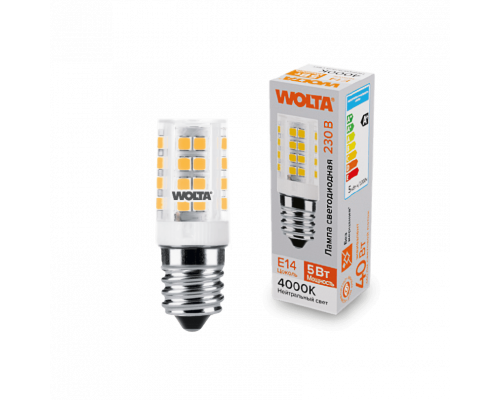 Светодиодная лампа WOLTA WSTD-JCD-5W4KE14-C (керамика) "Капсульная для холодильников и вытяжек" JCD 5Вт 460лм 4000K E14 1/10/100/1000