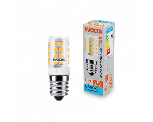 Светодиодная лампа WOLTA WSTD-JCD-5W6KE14-C (керамика) "Капсульная для холодильников и вытяжек" JCD 5Вт 460лм 6500K E14 1/10/100/1000