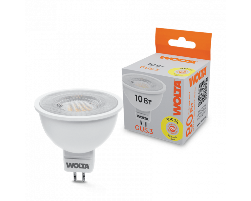 Светодиодная лампа WOLTA WSTD-MR16-220V10W3KGU5.3-L с линзой MR16 10Вт 800лм 3000К GU5.3 угол 60° 1/50