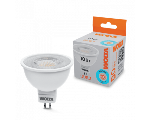 Светодиодная лампа WOLTA WSTD-MR16-220V10W6KGU5.3-L с линзой MR16 10Вт 800лм 6500К GU5.3 угол 60° 1/50