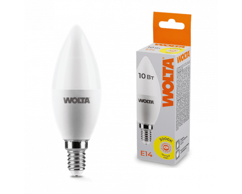 Светодиодная лампа WOLTA 25YC10E14 "Свеча" C37 10Вт 825лм 3000К Е14 1/50