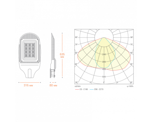 Уличный светодиодный светильник STL-150W01 150Вт IP65 18000 лм 4000K 635x316x80 мм 1/1
